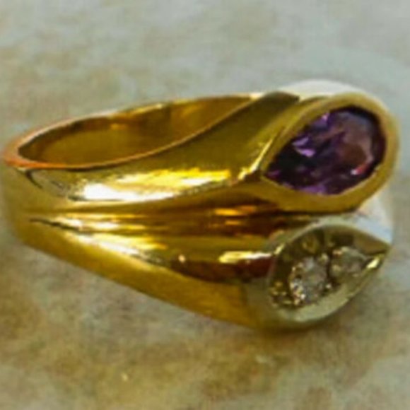 Vintage 14K Gold Sapphire & Diamond Ring Band Statement Cocktail Sz 9 - Picture 6 of 11